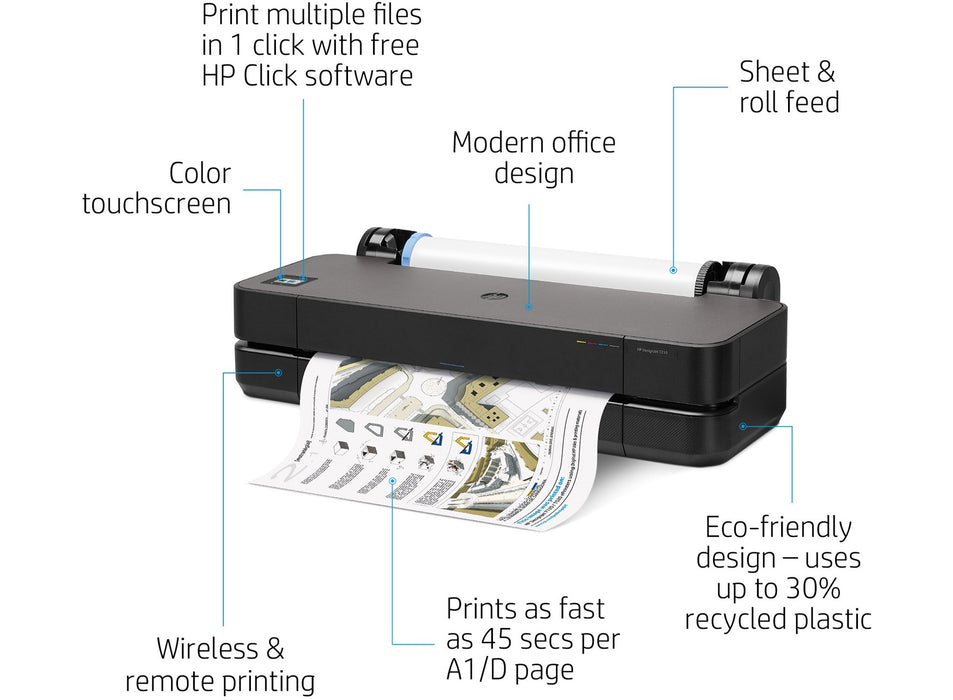 HP DesignJet T210 Large Format Compact Wireless Plotter Printer - 24" , with Modern Office Design (8AG32A) + Alliance CAD Paper Rolls, 24” (blundle)
