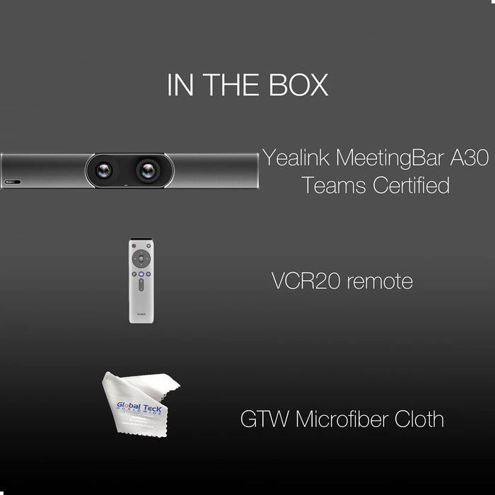 GTW Yealink A30-010-TEAMS all-in-one Collaboration bar with VCR20 remote, Connects to Deskphone, PC/Mac, Softphones - Works with Teams, Zoom, RingCentral, 8x8, Vonage, Microfiber Included