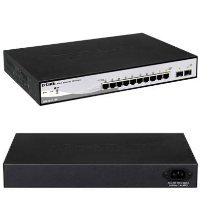 D-Link DGS-1210-10P - PoE Switch 8 Gigabit Ports and 2 SFP Ports (8 x PoE max. 30W per Port up to a Total 65W max.), Height 1U, automatic VLAN for Video surveillance and IP telephony