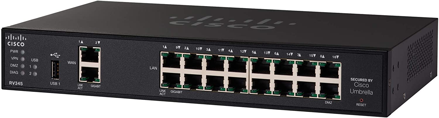 Cisco RV345 VPN Router with 16 Gigabit Ethernet (GbE) Ports Plus Dual WAN, Limited Lifetime Protection (RV345-K9-NA), Black