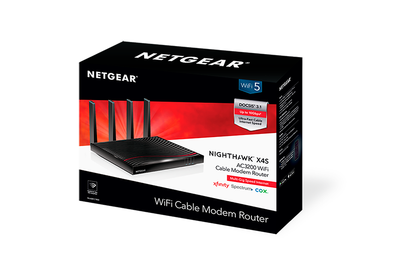 NETGEAR Nighthawk® DOCSIS® 3.1 3.2Gbps Two-in-one Cable Modem + WiFi Router (C7800)