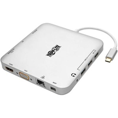 Tripp Lite U442-DOCK2-S USB C Docking Station with USB Hub mDP HDMI VGA GbE PD Charging 4K 30Hz Thunderbolt 3 Silver