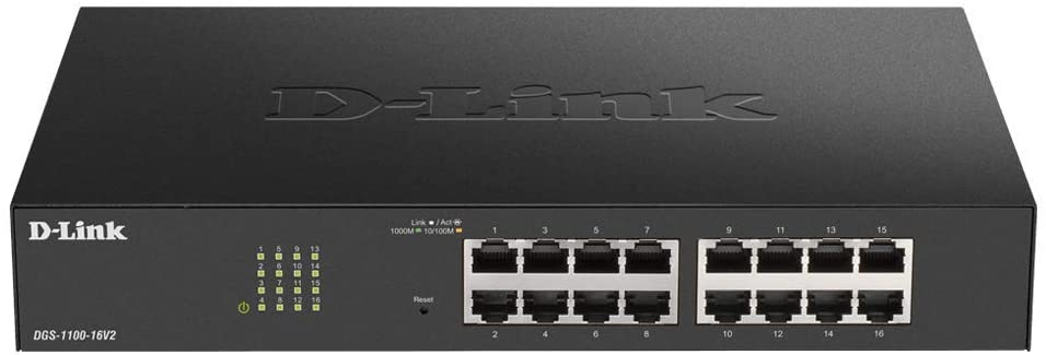 D-Link DGS-1100-16V2, 16-Port Gigabit Smart Switch, RJ-45, Web Management, Layer 2, VLAN, Desktop, Fanless, IGMP Snooping, VoIP VLAN, QoS, Network Security, Fanless, Green