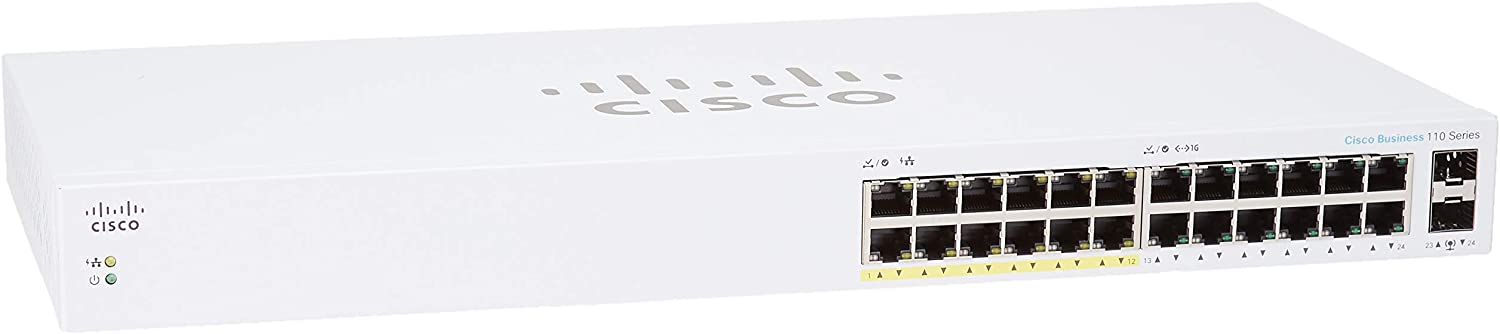 Cisco Business CBS110-24PP-D Unmanaged Switch | 24 GE ports | Partial PoE | 2x1G SFP Shared | Limited Lifetime Protection (CBS110-24PP-D)