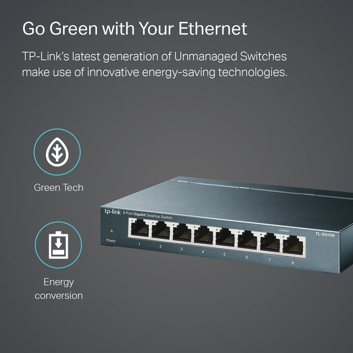 TP-Link 8 Port Gigabit Unmanaged Ethernet Network Switch, Ethernet Splitter (TLSG108)
