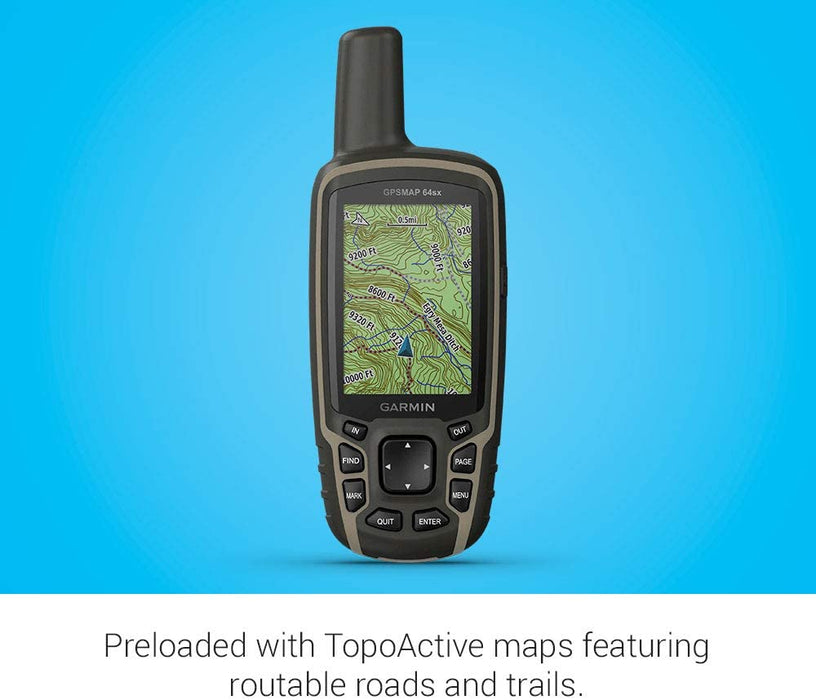 Garmin GPSMAP 64sx, Handheld GPS with Altimeter and Compass, Preloaded With TopoActive Maps, Black/Tan (010-02258-10)