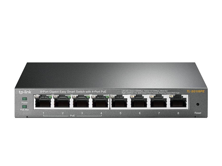 TP-Link  8 Port Gigabit PoE SwitchSmart Managed 4 PoE+ Ports 64W (TL-SG108PE)