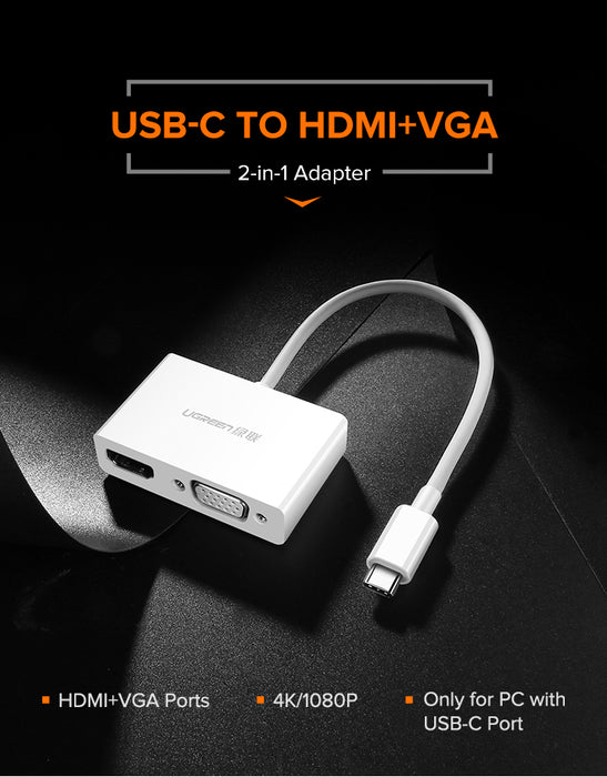 UGREEN USB Type C to HDMI + VGA Converter (White)