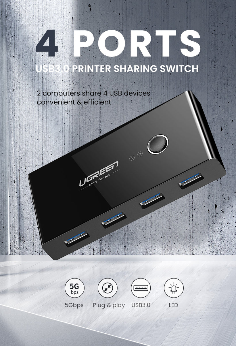 UGREEN USB 3.0 Switch 2 Computers Sharing USB C & A Devices, 4