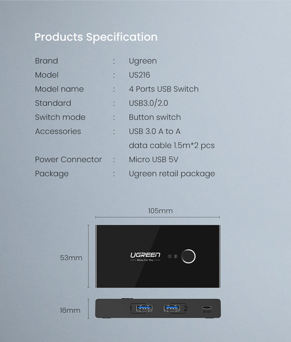 UGREEN 2 In 4 Out USB 2.0/USB 3.0 Sharing Switch Box