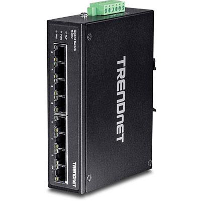 TRENDnet 8-Port Hardened Industrial Gigabit DIN-Rail Switch,TI-G80,16 Gbps Switching Capacity,IP30 Rated Metal Housing (-40 to 167 ºF),DIN-Rail & Wall Mounts Included, Lifetime Protection