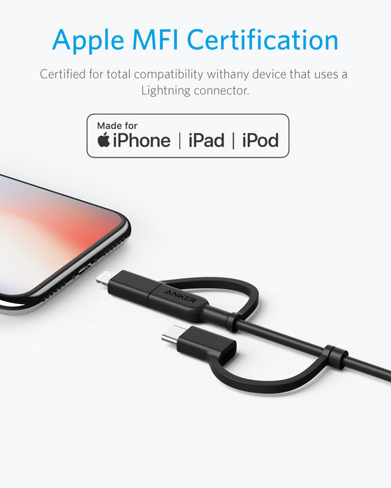 Anker A8436H11 PowerLine II 3-in-1 Charging Cable, USB-A to Lightning, USB-C and Micro USB, Black - We Love tec