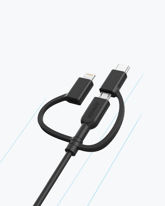 Anker A8436H11 PowerLine II 3-in-1 Charging Cable, USB-A to Lightning, USB-C and Micro USB, Black - We Love tec