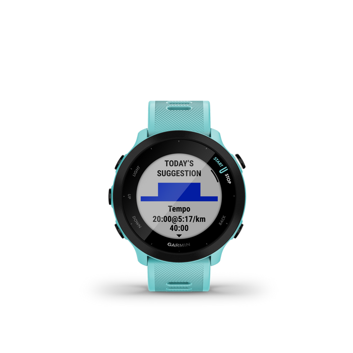 Garmin Forerunner 55, GPS Running Watch with Daily Suggested Workouts, Up to 2 Weeks of Battery Life, Aqua (010-02562-02)