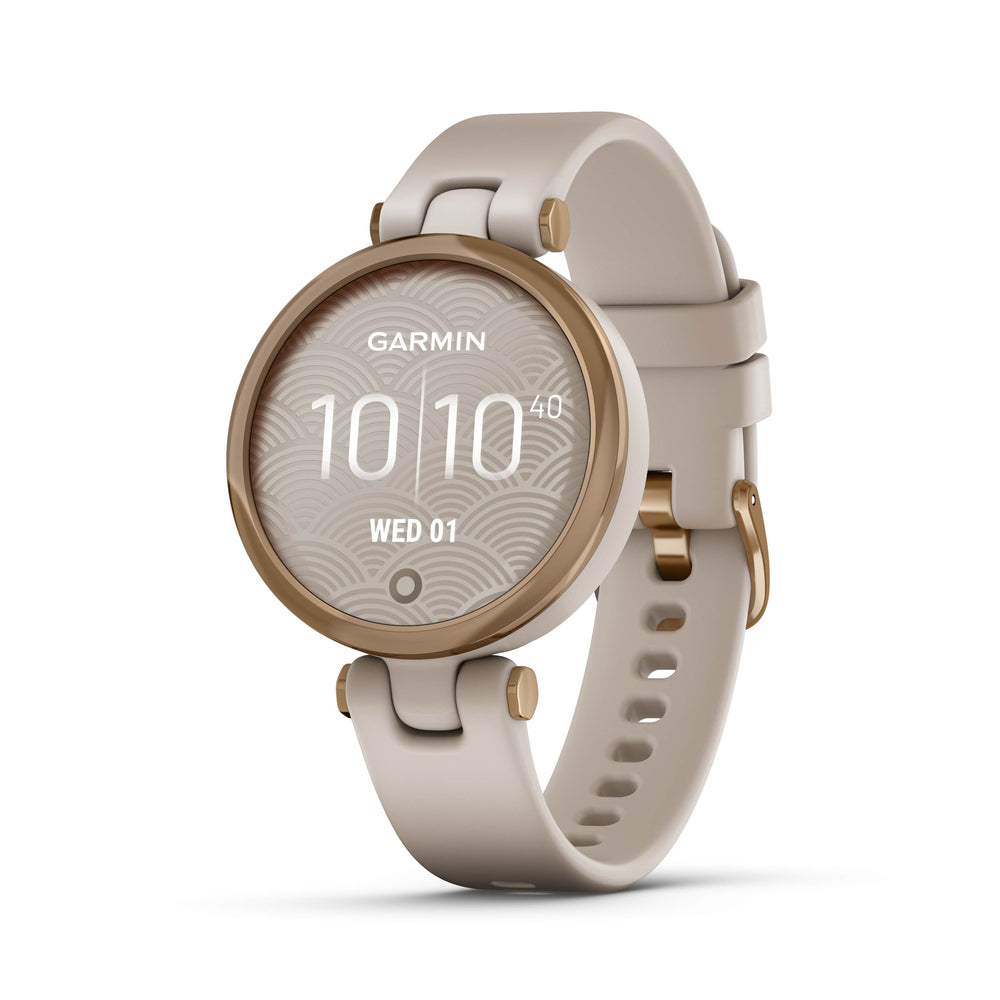 Garmin Lily, Small GPS Smartwatch with Touchscreen and Patterned Lens, Rose Gold and Light Tan (010-02384-01)