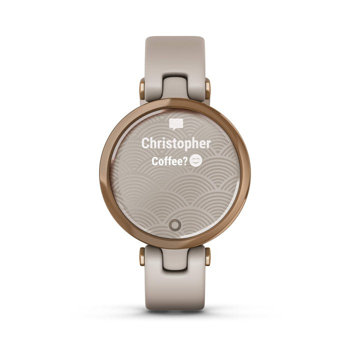Garmin Lily, Small GPS Smartwatch with Touchscreen and Patterned Lens, Rose Gold and Light Tan (010-02384-01)