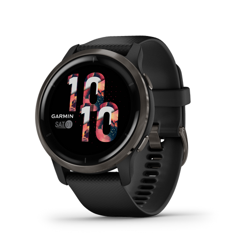 Garmin Venu® 2, Slate Stainless Steel Bezel with Black Case and Silicone Band (010-02430-01)