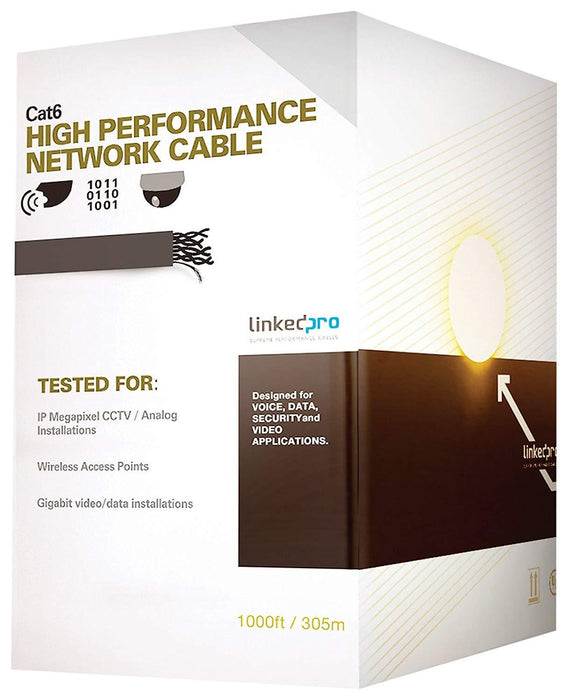 LinkedPro PRO-CAT-6, CAT6 Ethernet Cable 1000ft, Copper Clad Aluminum (CCA) Blue Wire, Perfect for Indoor and Outdoor